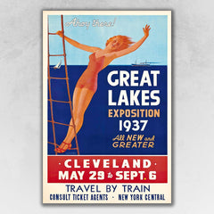 12" X 18" Great Lakes 1937 Vintage Travel Poster Wall Art