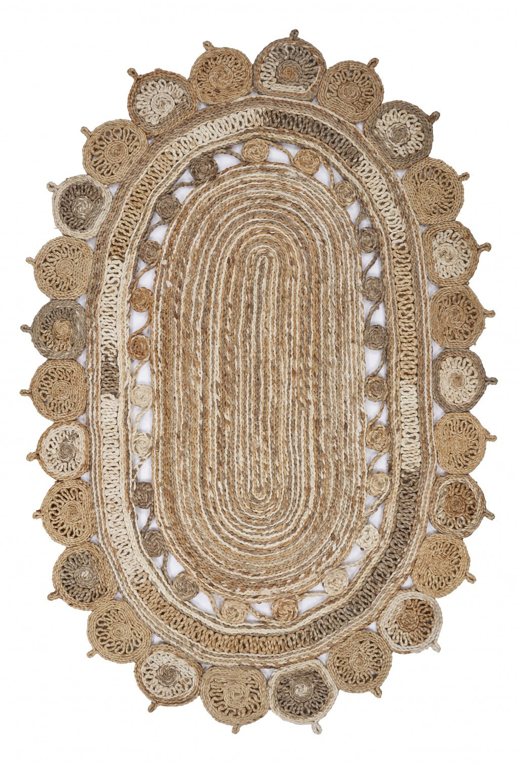 '9' Natural Round Hand Braided Area Rug