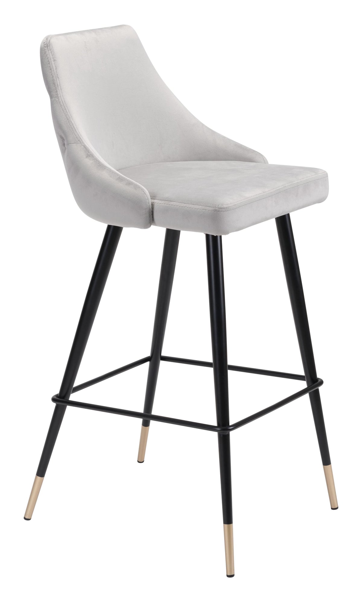 41" Gray Tufted Velvet And Black Bar Height Chair With Footrest