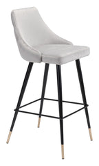 41" Gray Tufted Velvet And Black Bar Height Chair With Footrest