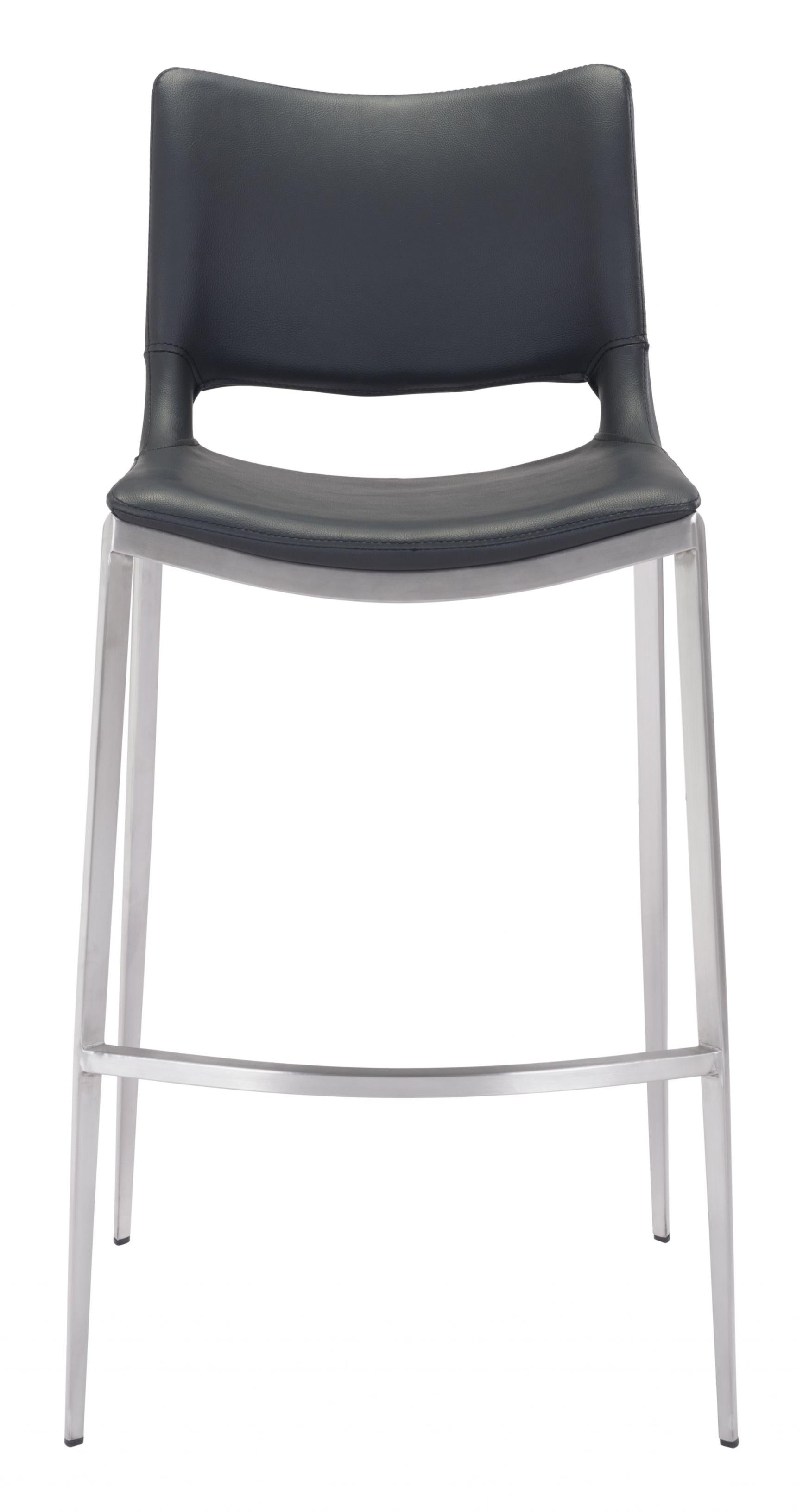 Set Of Two 41" Black And Silver Steel Low Back Bar Height Chairs With Footrest