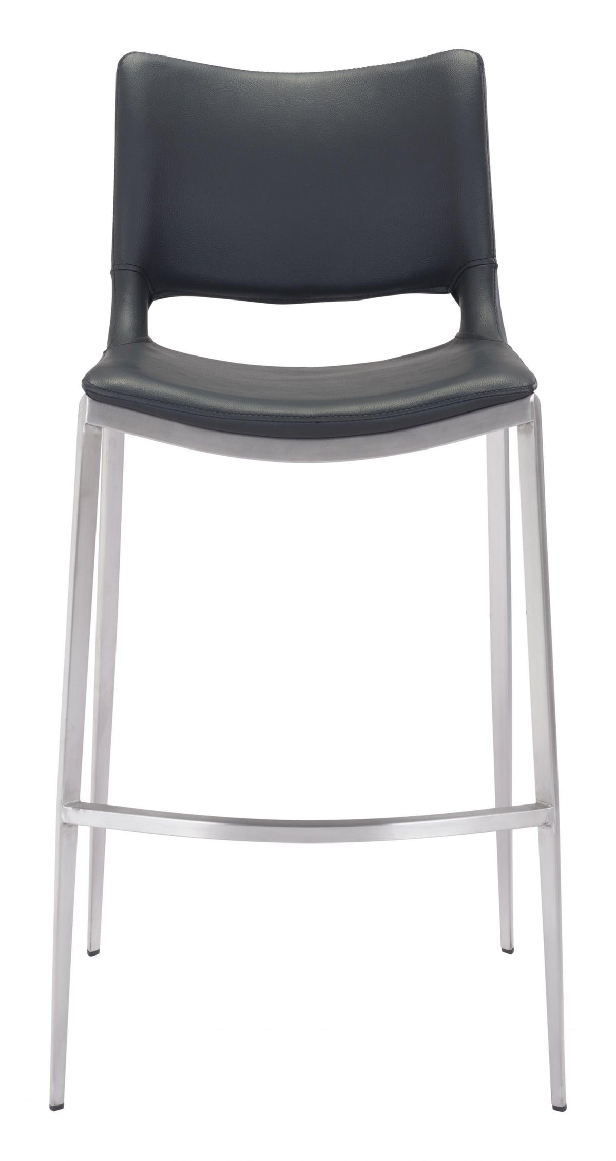 Set Of Two 41" Black And Silver Steel Low Back Bar Height Chairs With Footrest