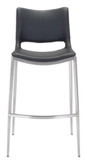 Set Of Two 41" Black And Silver Steel Low Back Bar Height Chairs With Footrest