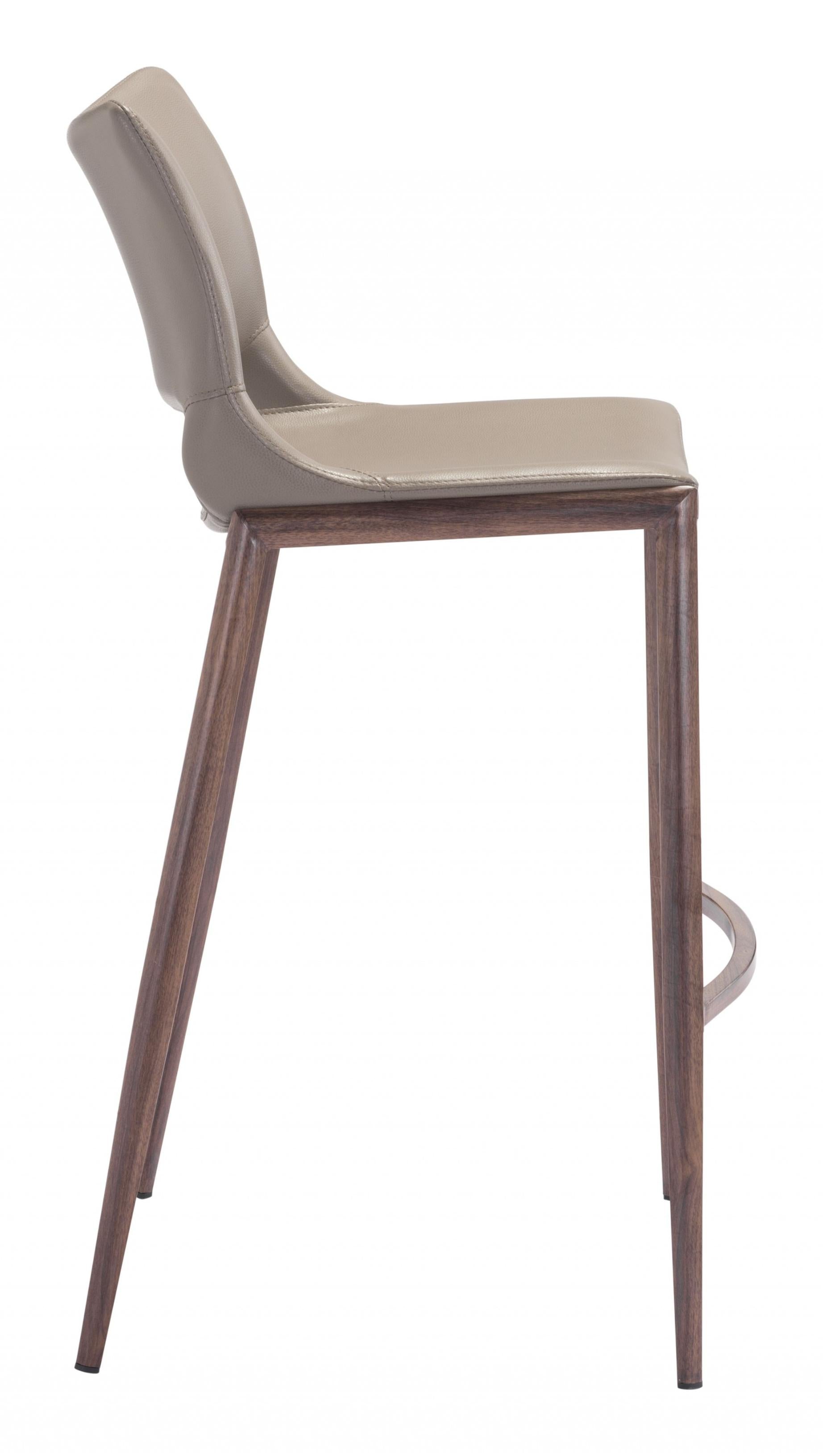 Set of Two Gray Faux Leather and Espresso Mod Ergo Bar Chairs