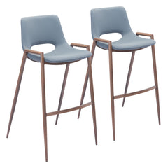Set Of Two 39" Gray And Brown Steel Low Back Bar Height Chairs With Footrest