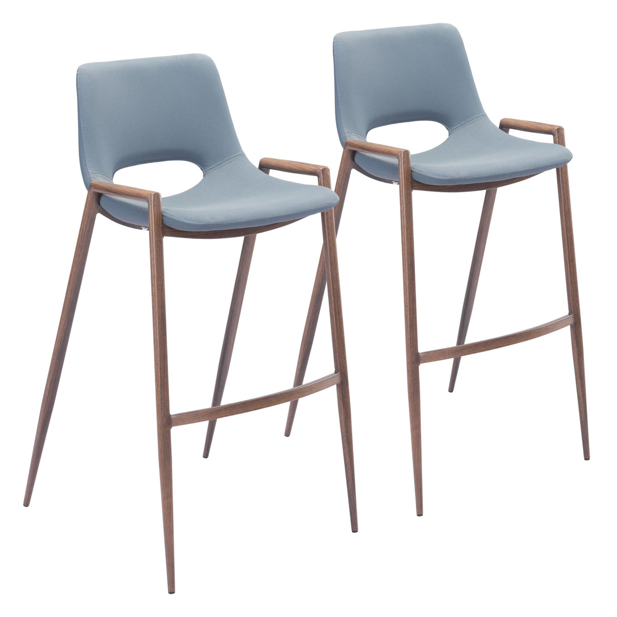 Set Of Two 39" Gray And Brown Steel Low Back Bar Height Chairs With Footrest