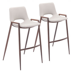 Set Of Two 39" Beige And Brown Steel Low Back Bar Height Chairs With Footrest