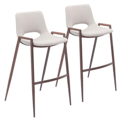 Set Of Two 39" Beige And Brown Steel Low Back Bar Height Chairs With Footrest