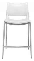 Set Of Two 37" White And Silver Steel Low Back Counter Height Bar Chairs With Footrest