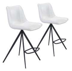 Set Of Two 39" White And Black Steel Low Back Counter Height Bar Chairs With Footrest