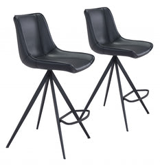 Set Of Two 39" Black Steel Low Back Counter Height Bar Chairs With Footrest