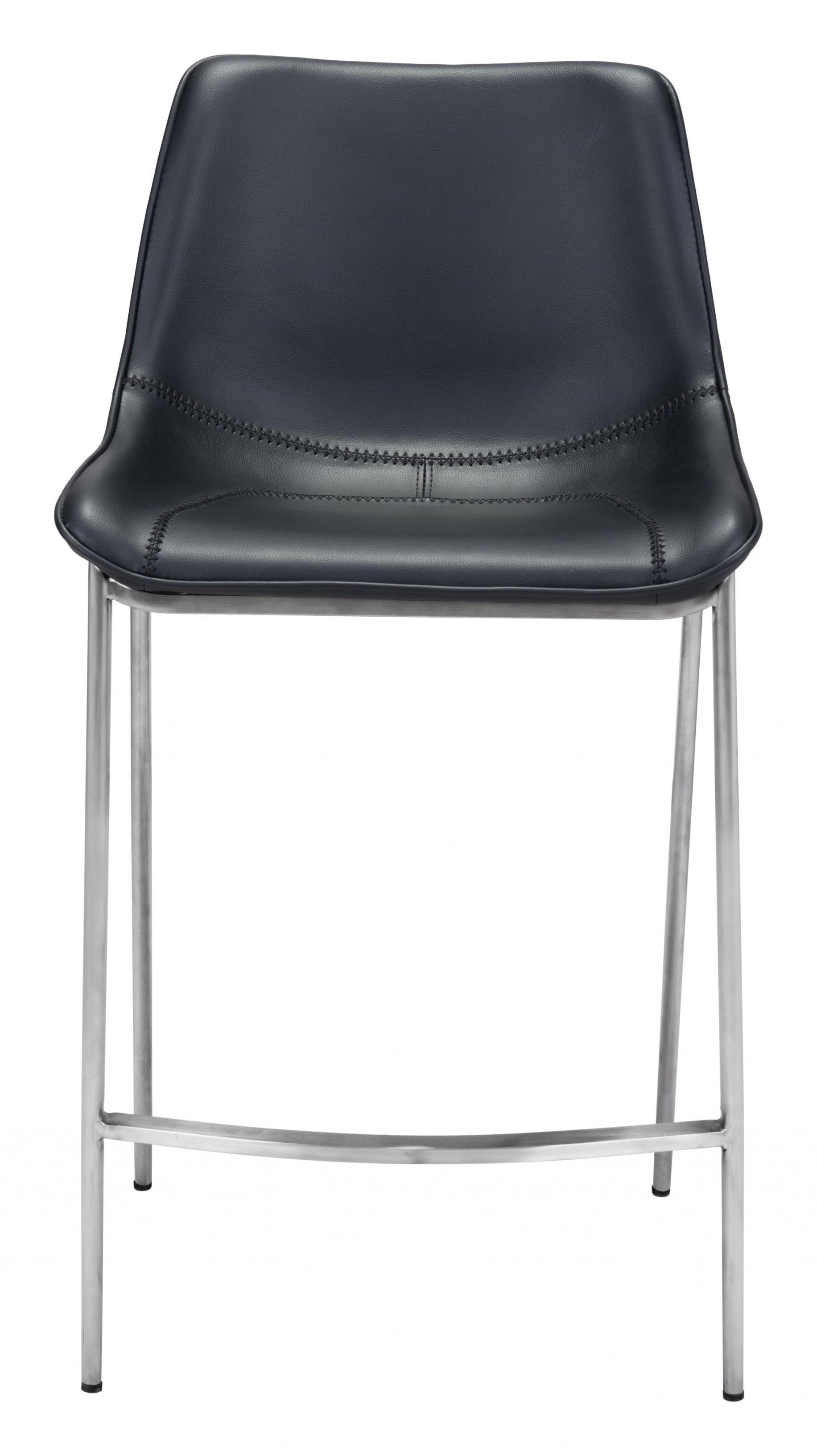 Set Of Two 40" Black And Silver Steel Low Back Counter Height Bar Chairs With Footrest