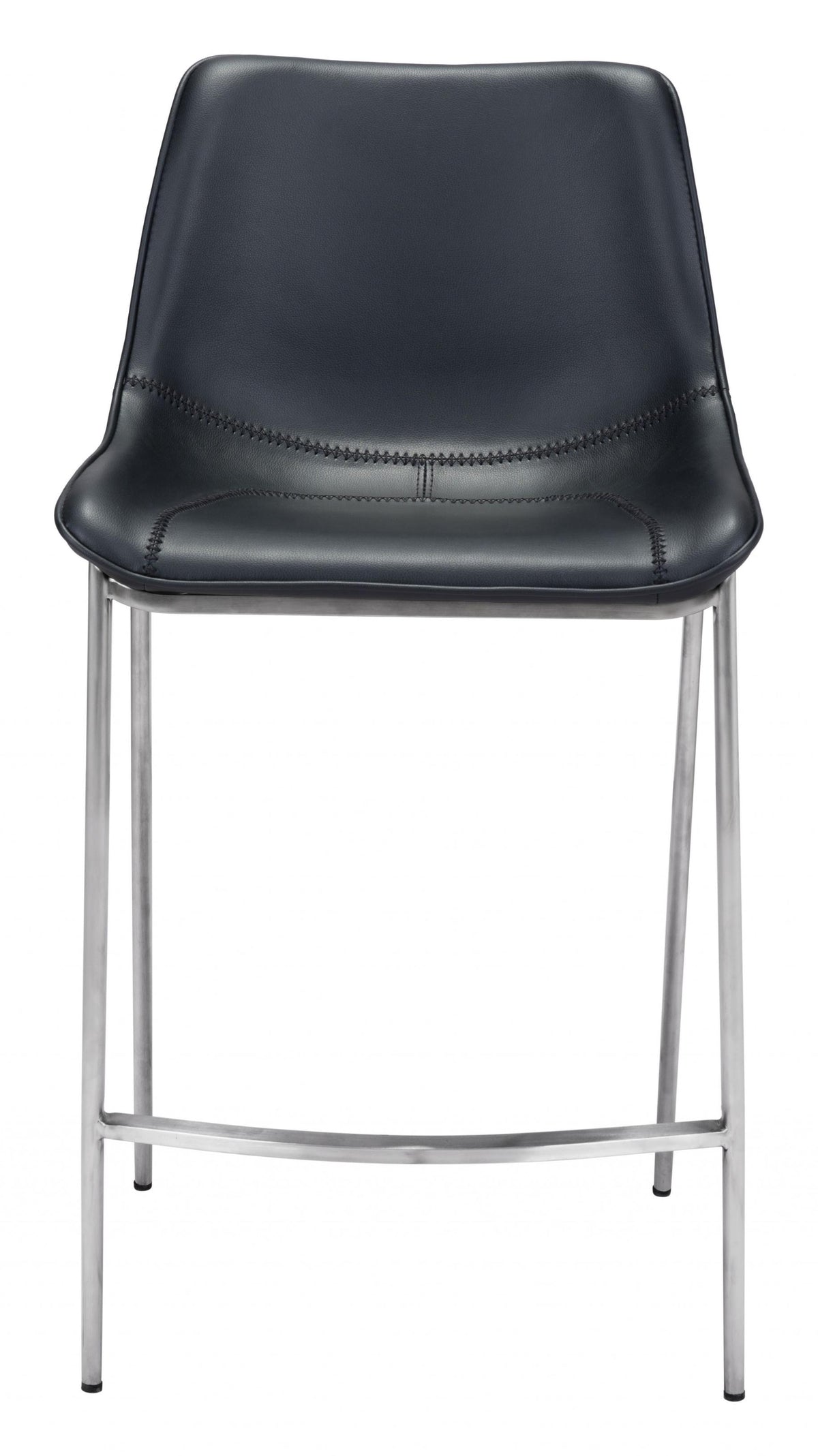 Set Of Two 40" Black And Silver Steel Low Back Counter Height Bar Chairs With Footrest