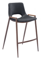 Set Of Two 36" Black And Brown Steel Low Back Counter Height Bar Chairs With Footrest