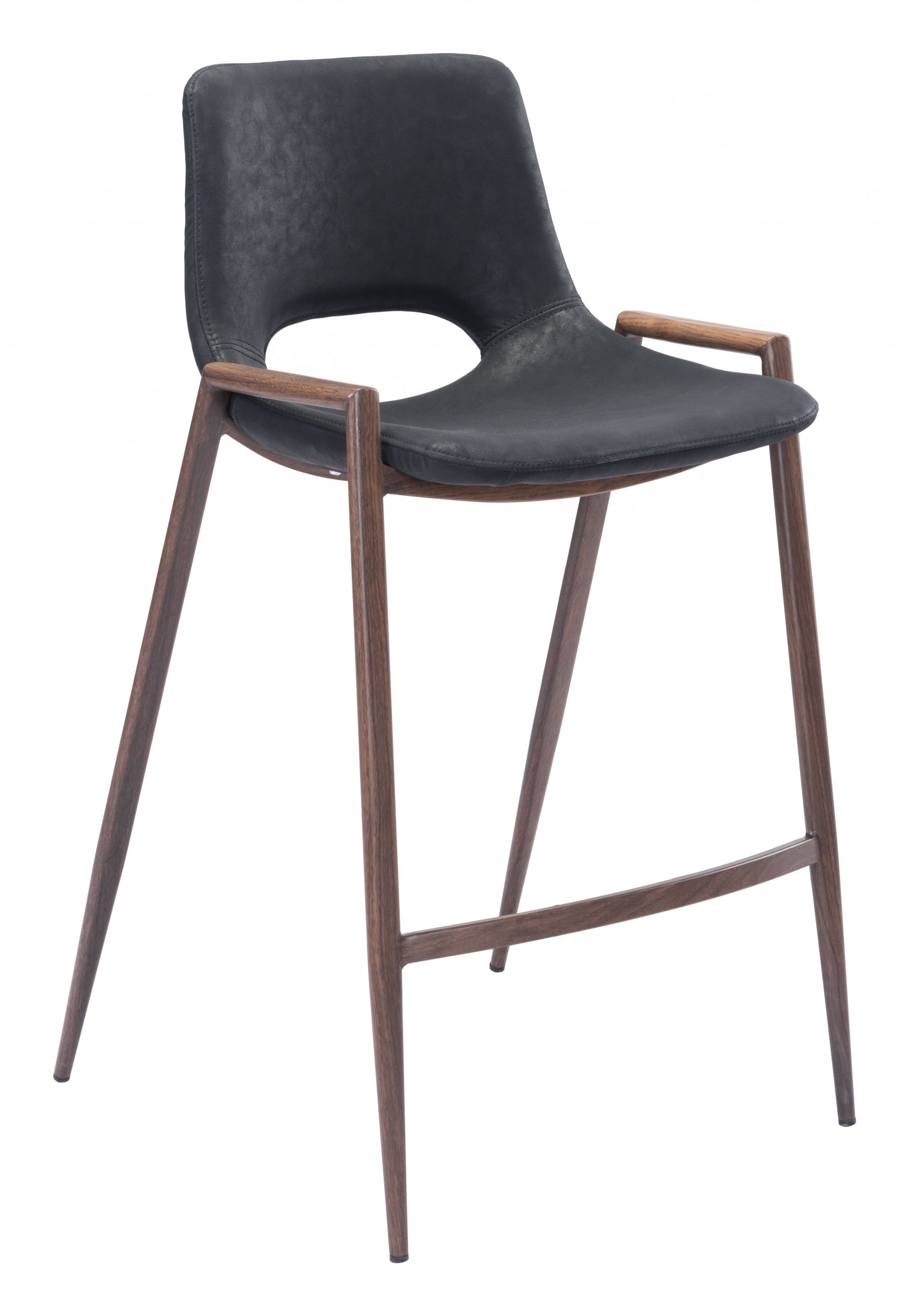 Set Of Two 36" Black And Brown Steel Low Back Counter Height Bar Chairs With Footrest