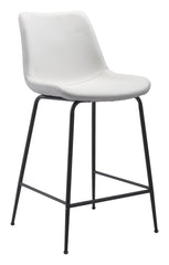 39" White And Black Steel Low Back Counter Height Bar Chair With Footrest
