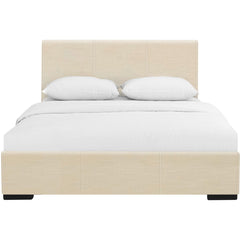 Beige Upholstered Twin Platform Bed