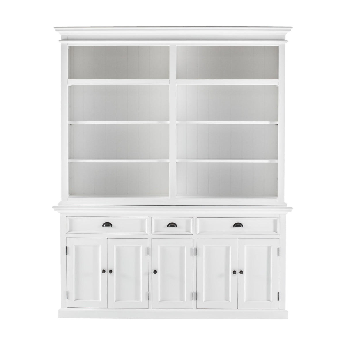 Classic White Hutch Bookcase with 5 Doors and 3 Drawers