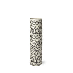 14" Black and Cream Tribal Geo Ceramic Vase