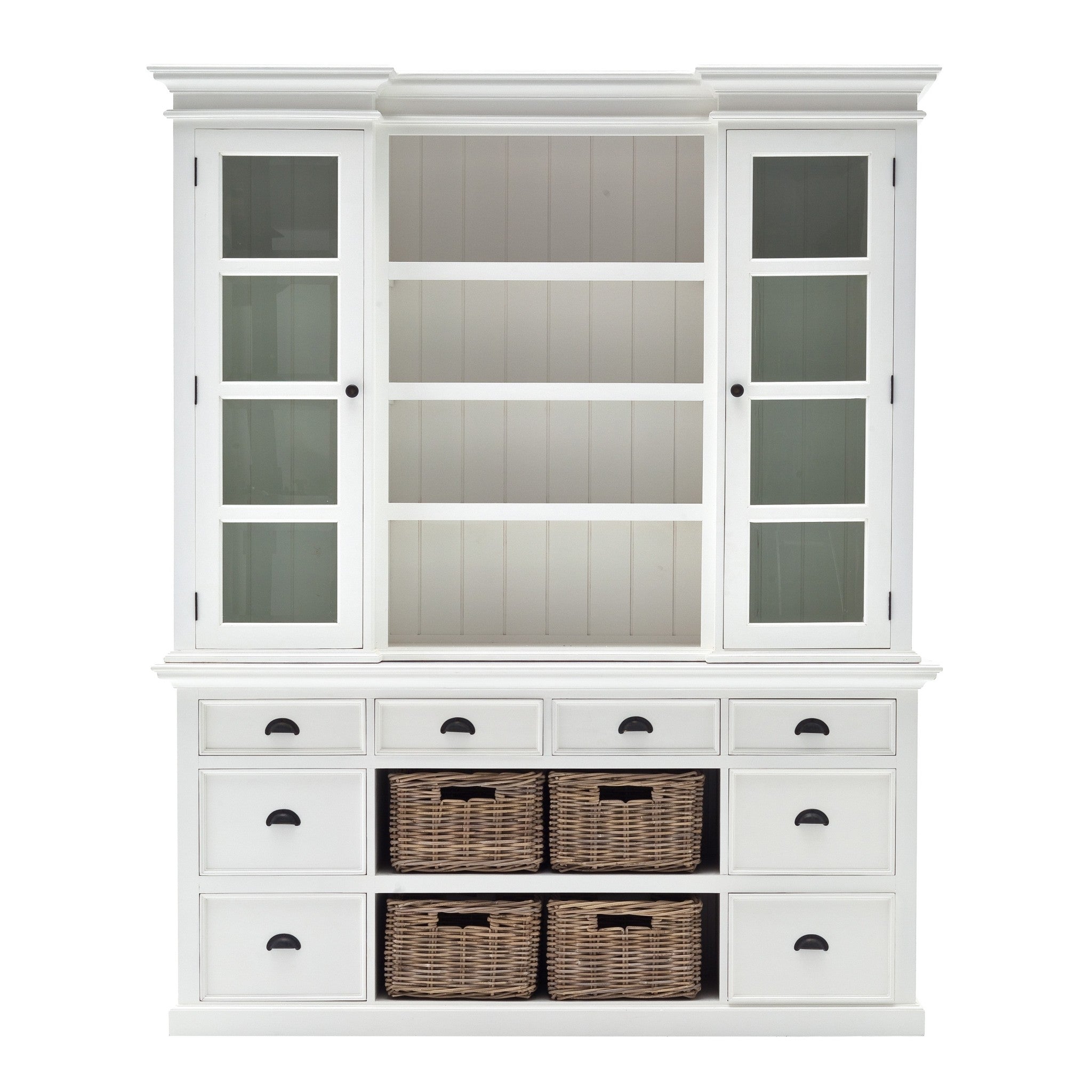 Classic White Library Hutch with Basket Set