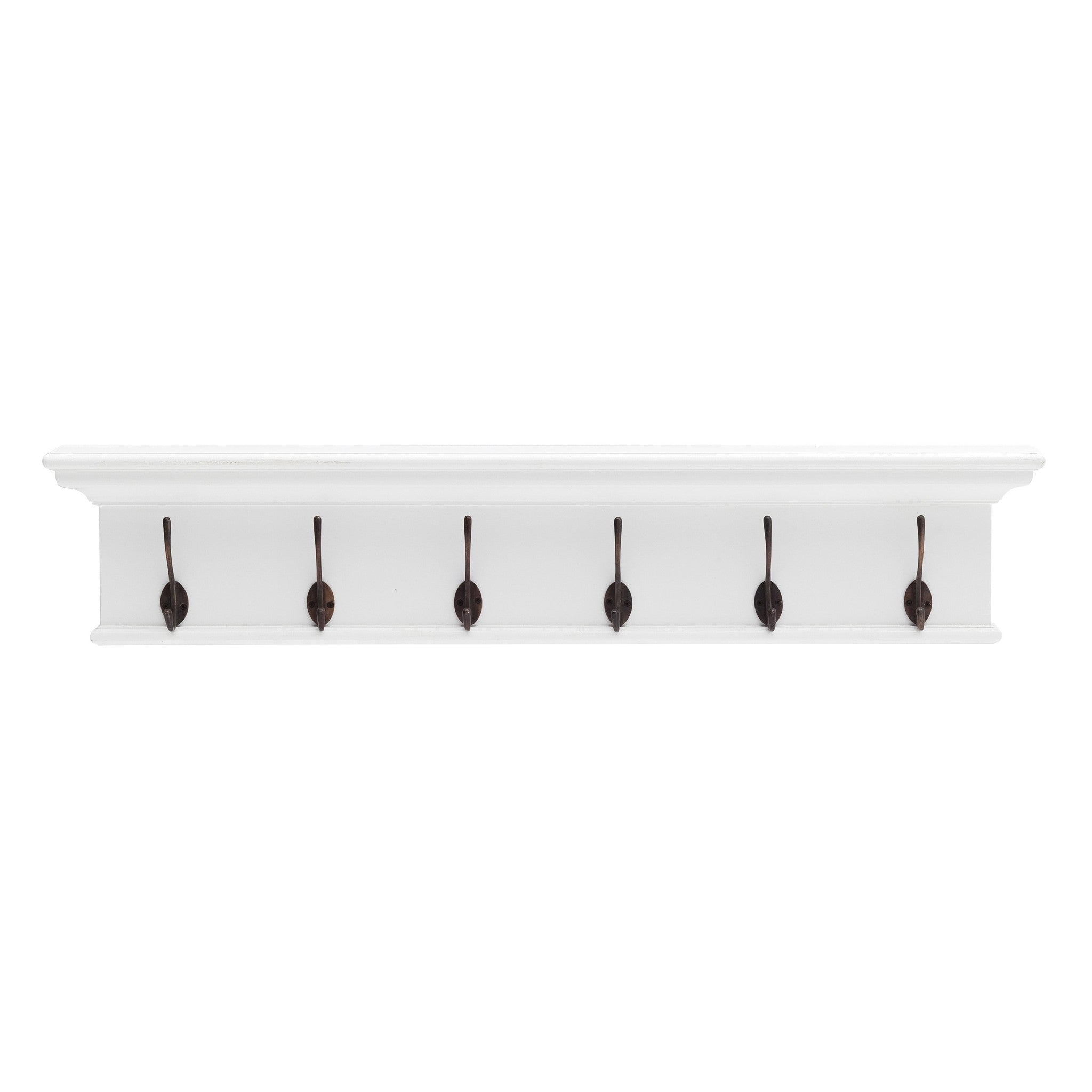 Traditional Classic White Wood Six Hook Hanging Coat Rack