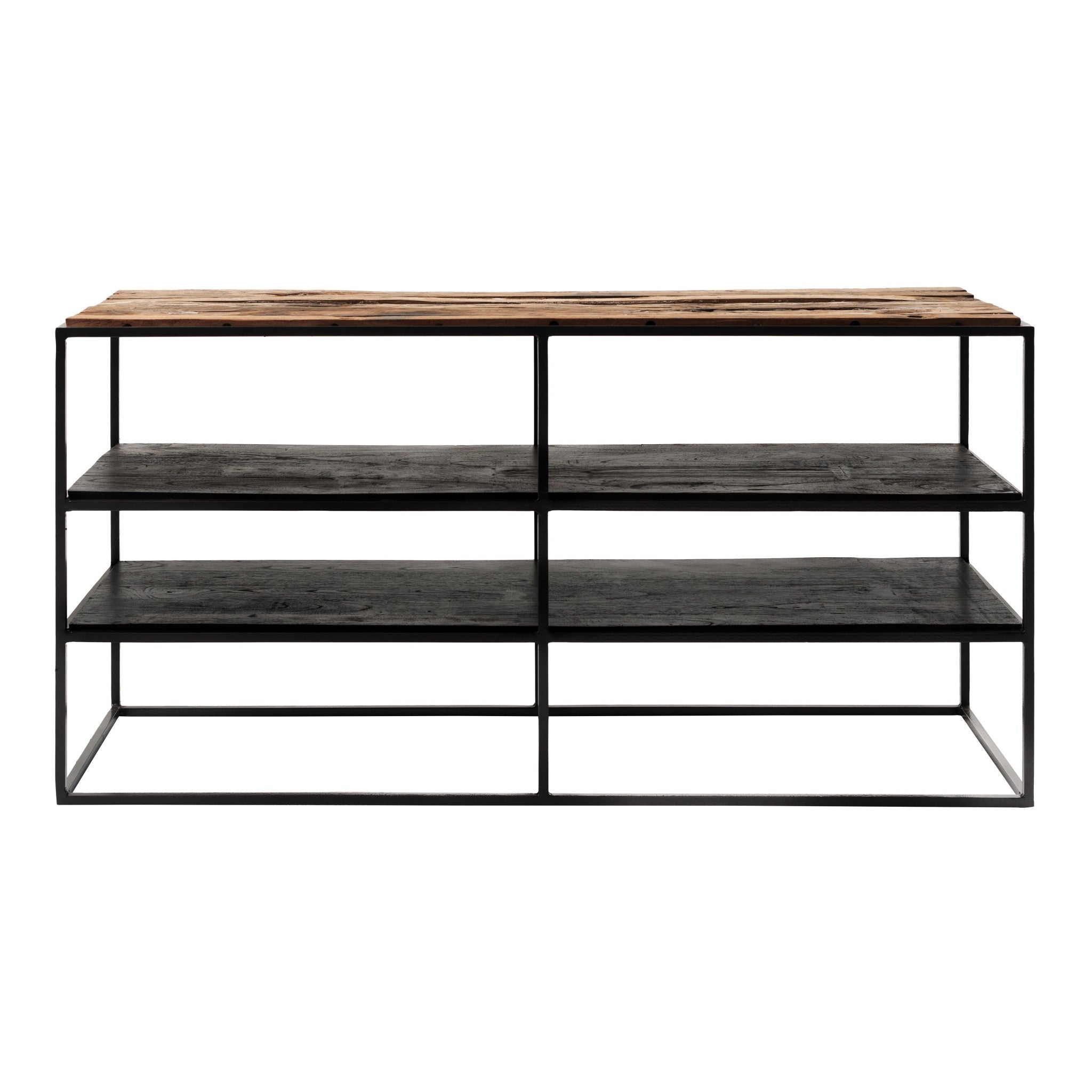 44" Modern Rustic Wood and Black Metal Open TV Stand