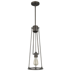 Jade 1-Light Oil-Rubbed Bronze Pendant With Vertical Structural Frames