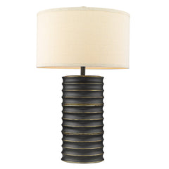 29" Black Ceramic Column Table Lamp With Off White Drum Shade