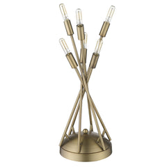 19" Brass Metal Six Light Table Lamp