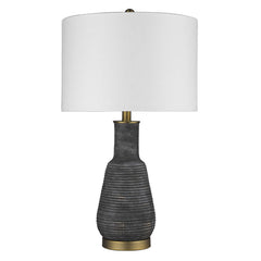 26" Brass Metal Column Table Lamp With White Drum Shade