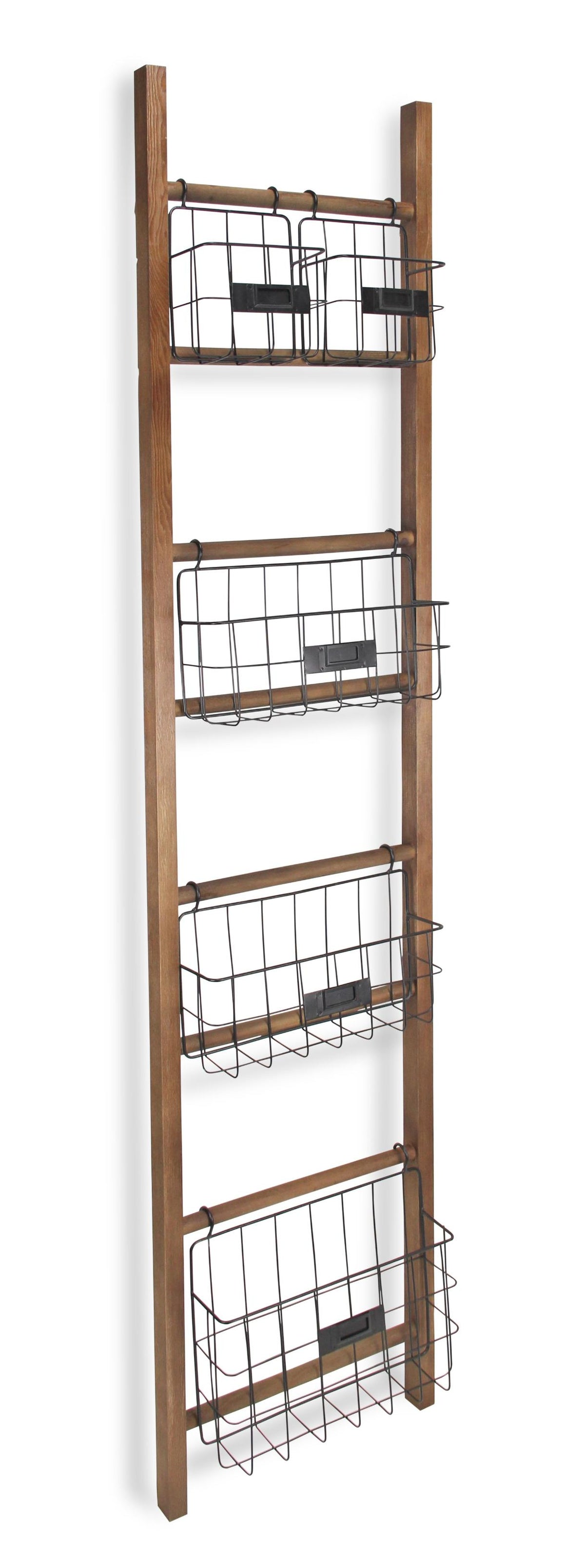 Natural Wood Storage Shelf with 5 Baskets