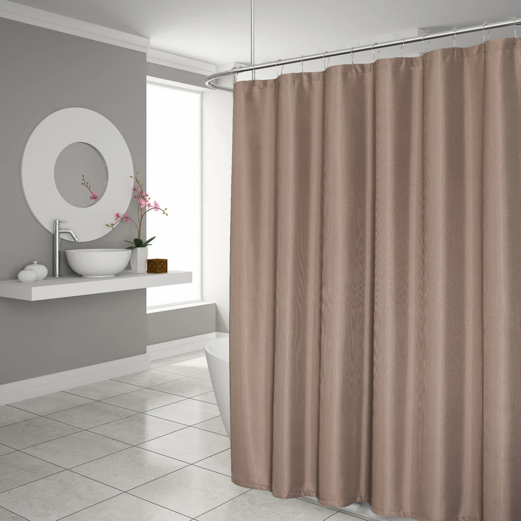 Luxurious Mocha Waffle Weave Shower Curtain