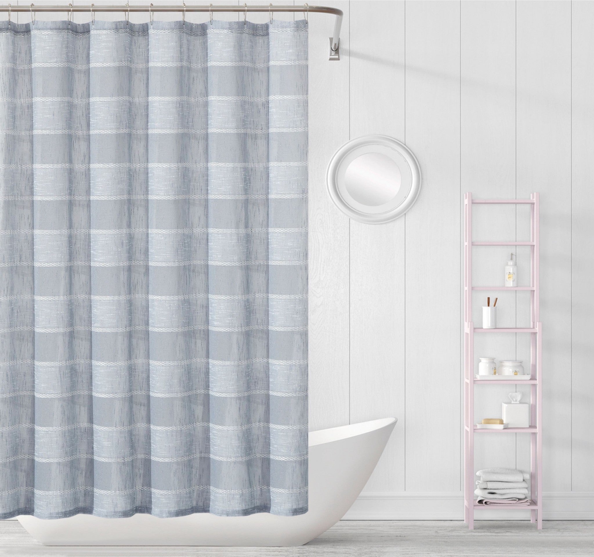 Silver Striped Embroidered Shower Curtain