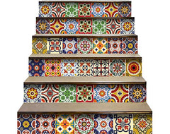 7" X 7" Blue Red Yellow Mosaic Peel And Stick Tiles