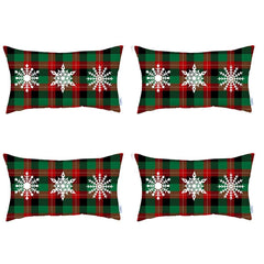 Set of 4 Christmas Snowflake Trio Plaid Lumbar Pillow Covers