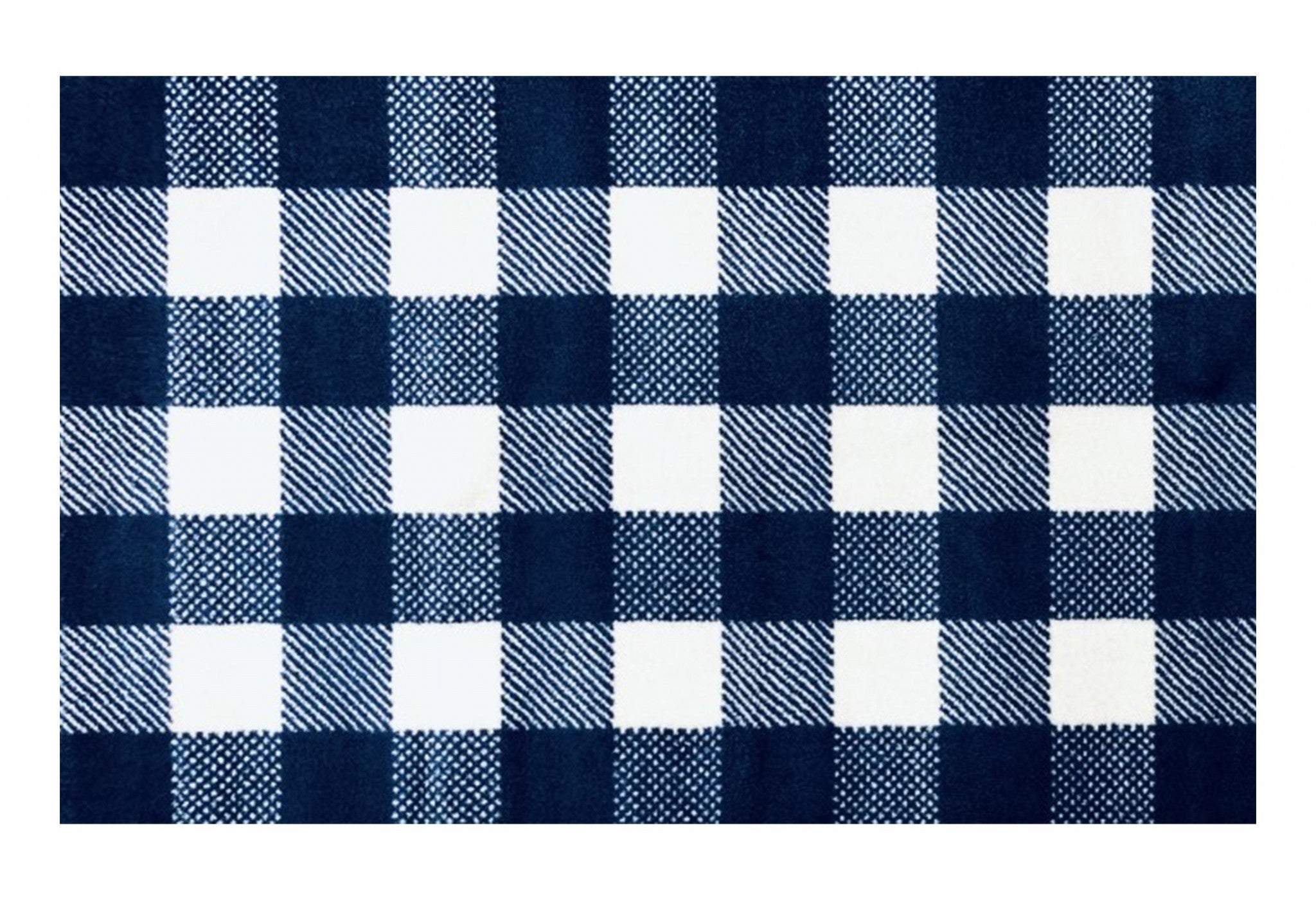 2' x 4' Navy and White Buffalo Plaid Washable Floor Mat