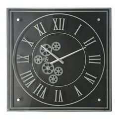 Vintage Style Gears Black and Silver Square Wall Clock