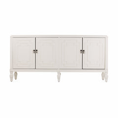 Antiqued White Geometric Lines Low Accent Cabinet Buffet