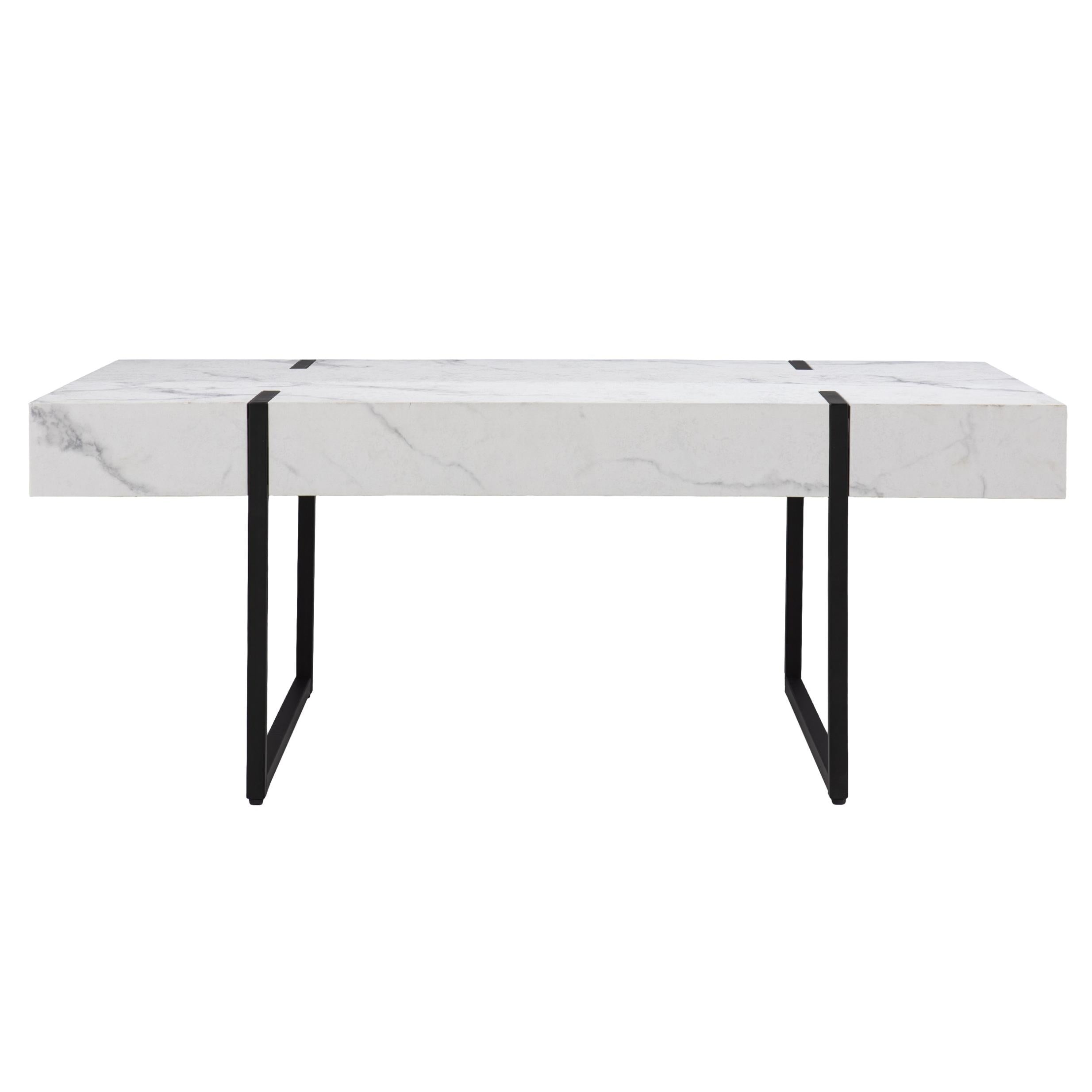 43" White Faux Marble And Metal Rectangular Coffee Table