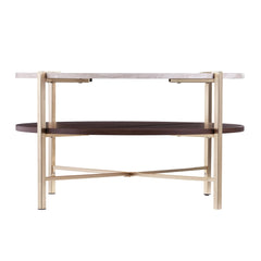 33" Brass Solid Manufactured Wood And Metal Round Coffee Table
