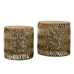 Set Of Two 18" Natural Woven Rattan End Tables