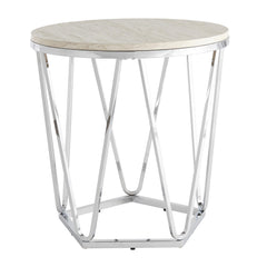 23" Silver Manufactured Wood And Iron Round End Table