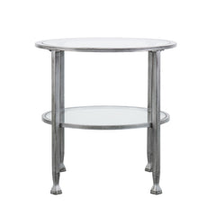 24" Silver Glass And Iron Round End Table