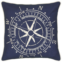 18" Navy and White Nautical Compass Down Throw Pillow