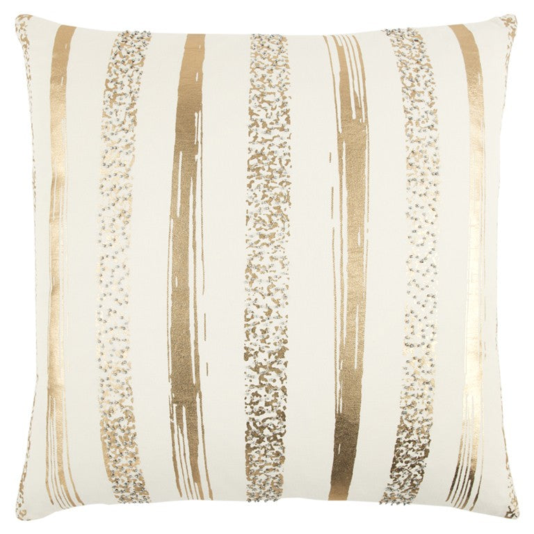 Gold Glam Stripe Beaded Throw Pillow