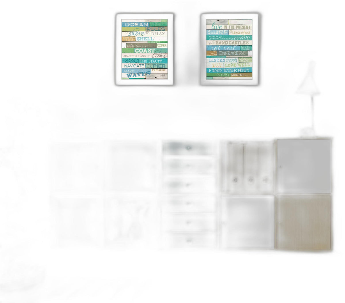 Set Of Two Live In The Present 5 White Framed Print Wall Art
