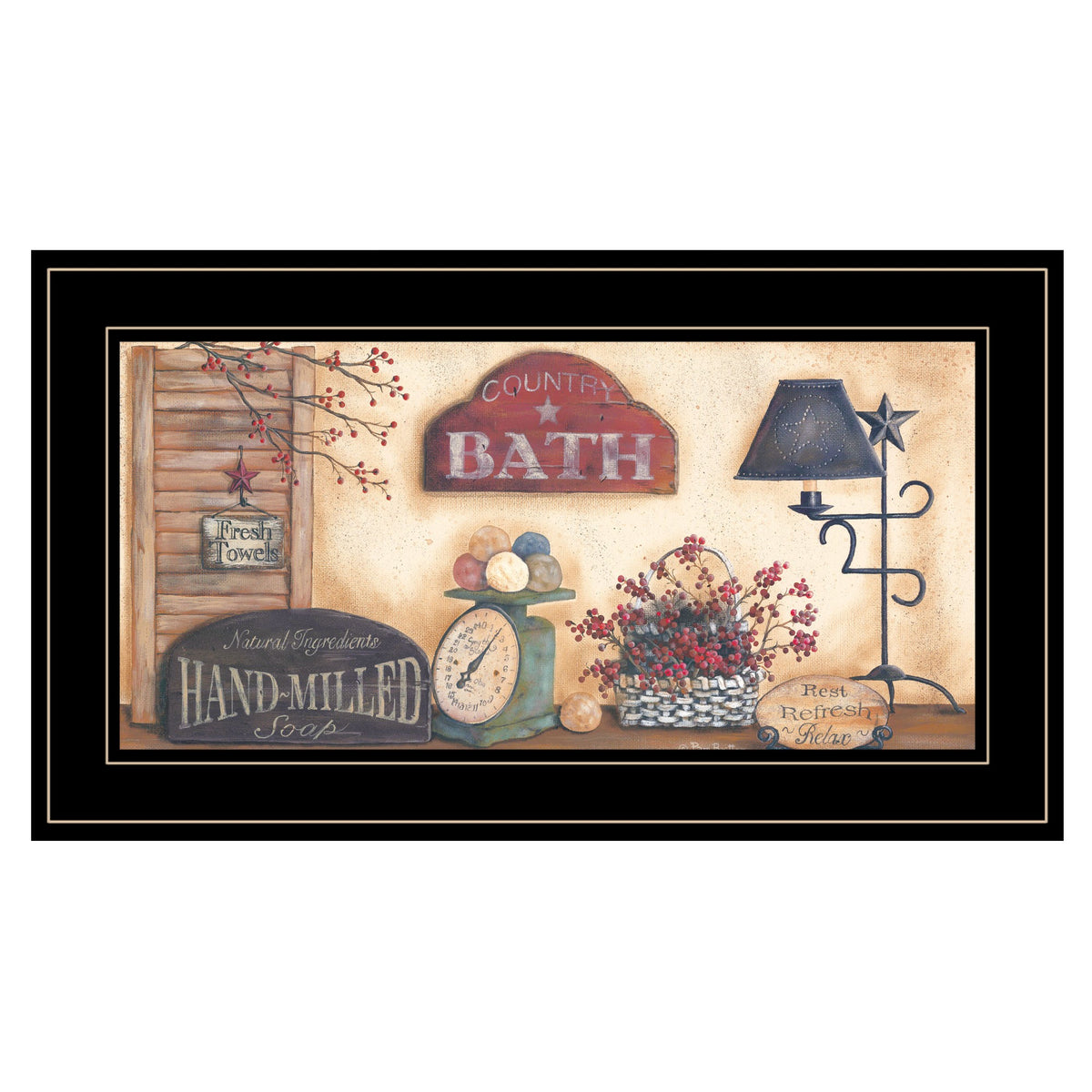 Country Bath Collection Black Framed Print Wall Art