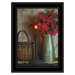 Basket &amp; Blossoms Black Framed Print Wall Art