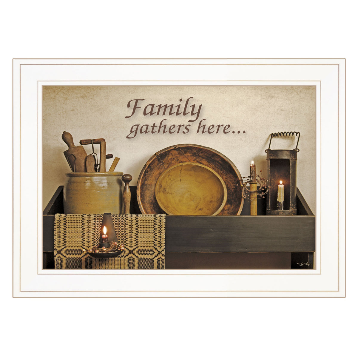 Family Gather Here 2 White Framed Print Wall Art