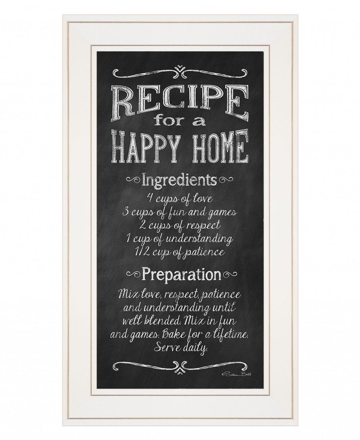 Recipe For A Happy Home 1 White Framed Print Wall Art